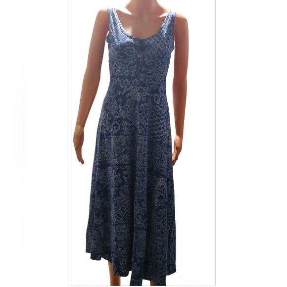 Chaps Navy and White Patterned Maxi Dress - Picture 1 of 7